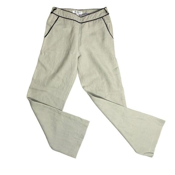 Max Mara Linen Blend Cropped Pants 6 Mint Green Mid Rise Pockets Button Zipper - Picture 1 of 5